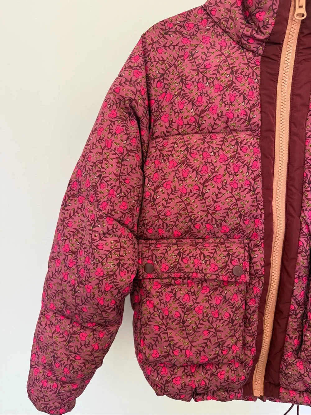 Anthropologie Floral Pink Quilted Puffer Jacket